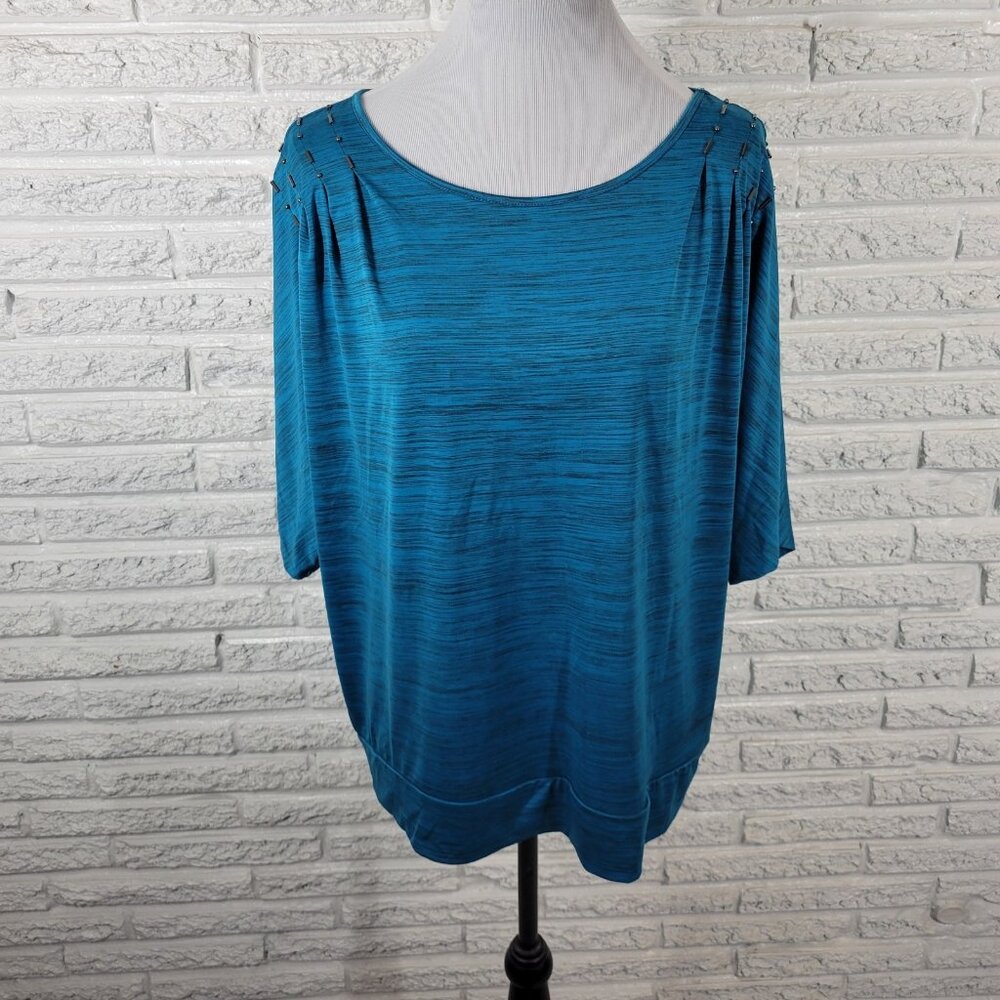 Sag Harbor XL Blue Heather Top Dolman Sleeve Beaded Crew Neck Casual BLU185E
